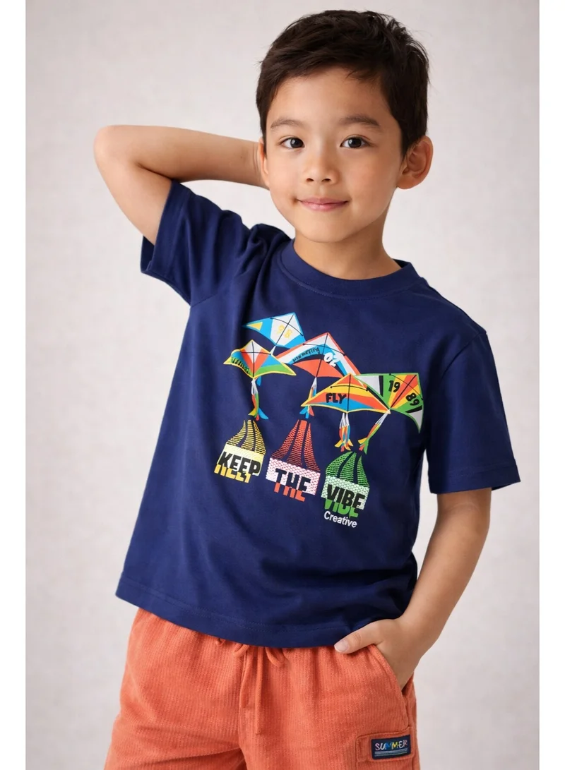 فكتور اند جين Boys’ 2-Piece Set – Mountain Graphic T-Shirt & Textured Shorts